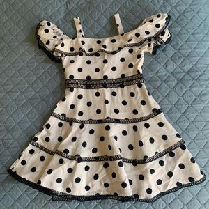 Girls Size 10 Ivory/Black Polka Dot Dress